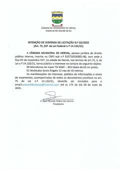 INTENÇÃO DE DISPENSA DE LICITAÇÃO 03/2025