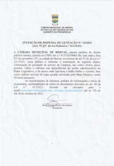 INTENÇÃO DE DISPENSA 10/2025