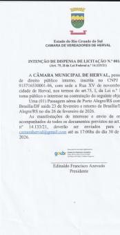 INTENÇÃO DE DISPENSA 001/2026