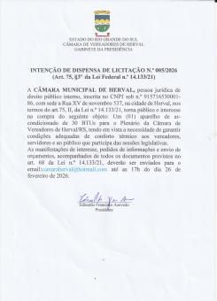 INTENÇÃO DE DISPENSA 005/2026