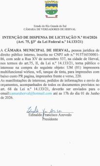 INTENÇÃO DE DISPENSA 014