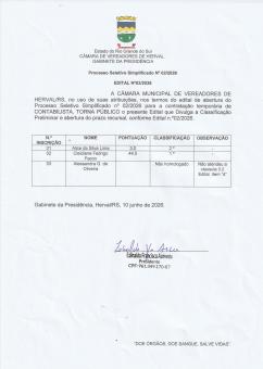 EDITAL 03/2026 CLASSIFICAÇÃO PRELIMINAR CONTABILISTA